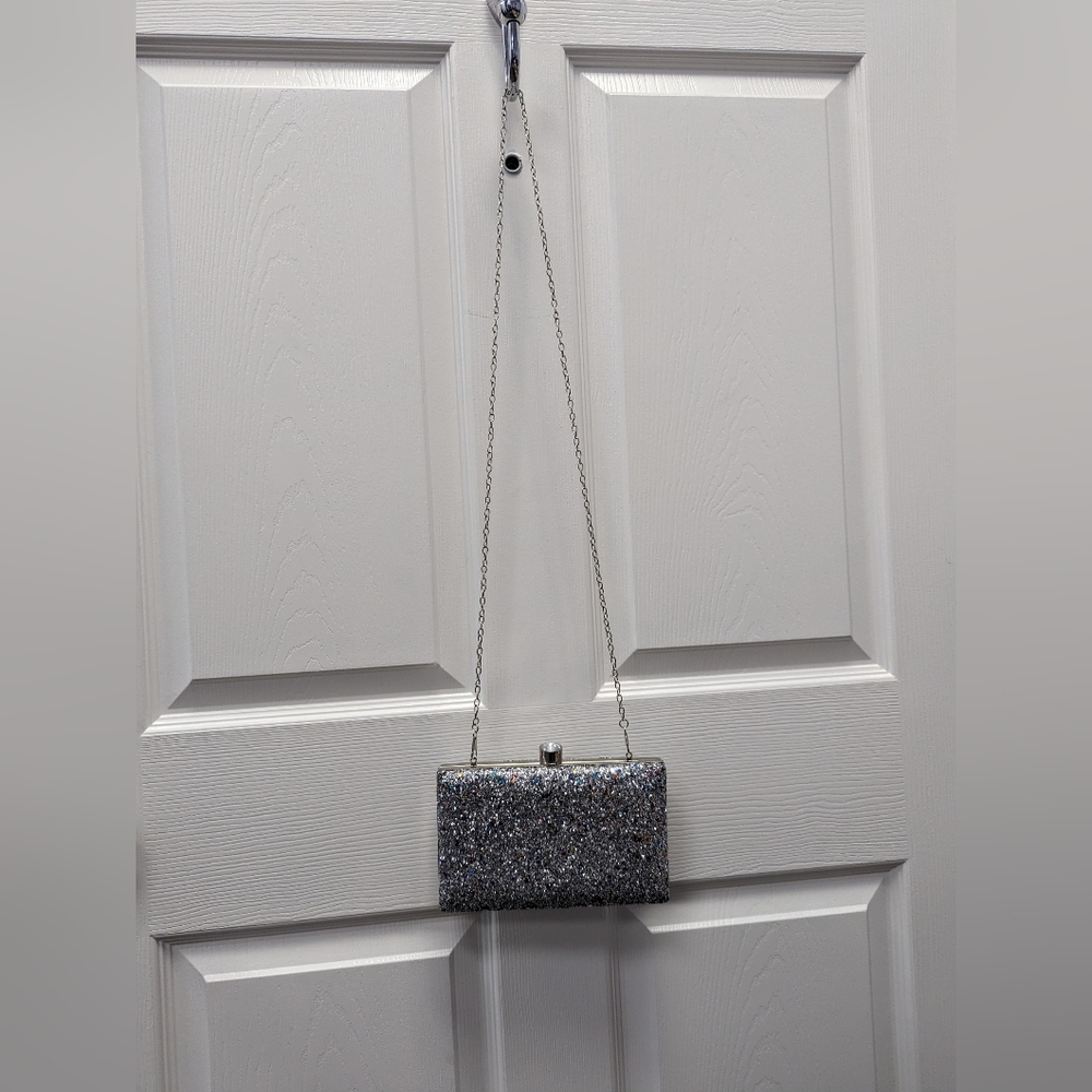 Silver Sparkle Clutch with Chain